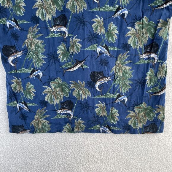 Guy Harvey AFTCO Hawaiian Shirt Mens Large Fish Print Blue Palm Tree AOP - Picture 11 of 13
